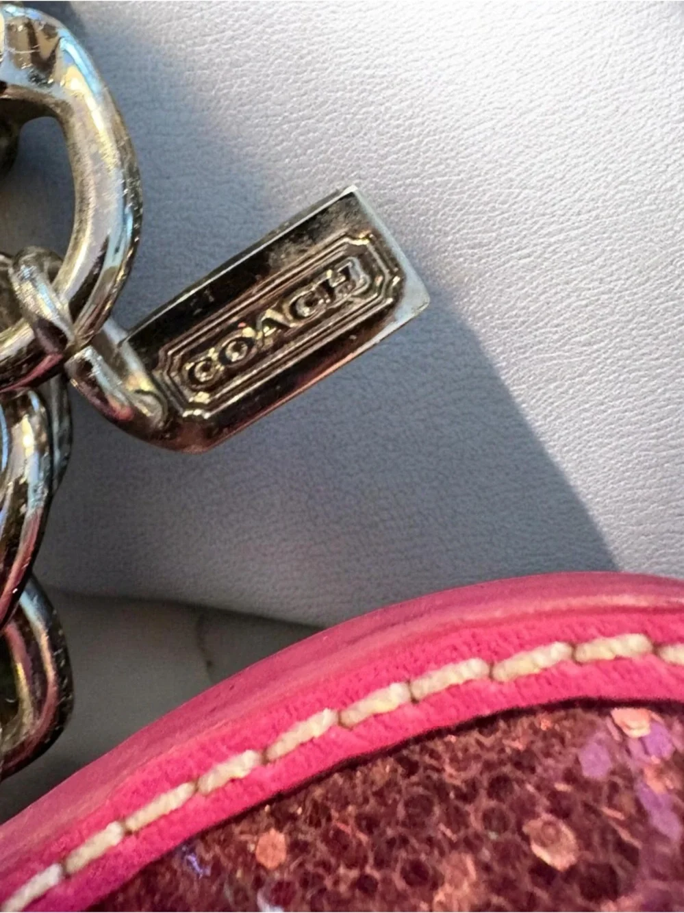 **RARE** Coach Pink Leather Glitter Butterfly Keychain Fob Bag Charm.